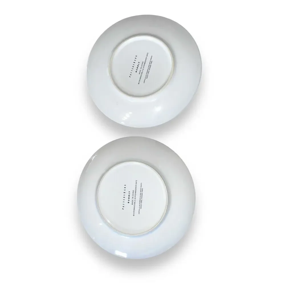 Pottery Barn 2 Cocktail Plates Bubbly Ceramic French 8” Unfornier